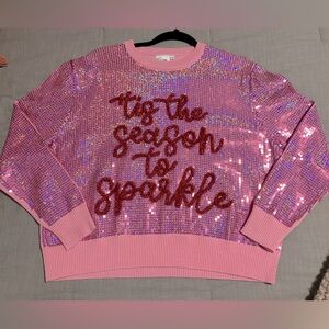 Queen of Sparkles Pink Full Sequin ‘Tis The Season to Sparkle Sweater